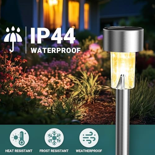 GIGALUMI Solar Lights Outdoor Waterproof, 20 Pack, Stainless Steel LED Solar Garden Lights for Patio, Lawn, Yard and Landscape,Garden Decor Patio Decor, Warm White - Image 4