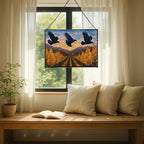 Crows Flying Over Autumn Orchard Rectangular Stained Glass Suncatcher – Hanging Window Panel with Animal & Nature Scene – Vibrant Glass Art Gift for Wildlife, Fantasy, Nature Lovers emGCYx - Image 7