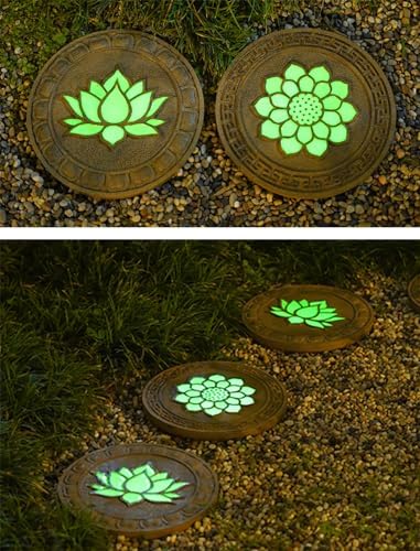 Glow in The Dark Round Stepping Stone Set, Outdoor Luminous Lotus Stepping Stone Path Pavers, Home Villa Garden Patio Stones for Decorative Ground - Image 7