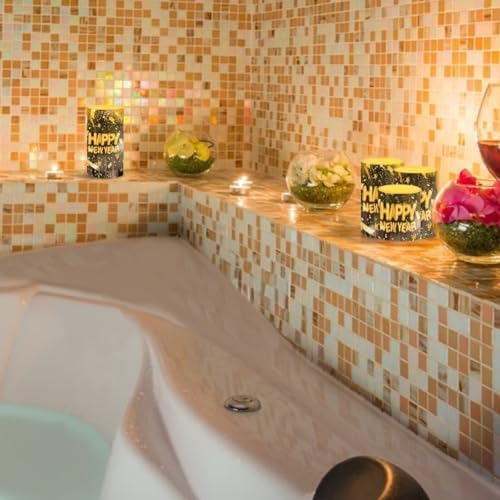 GLENLCWE Gold Happy New Year Flameless Led Candles Bulk with Timer Remote Blue Pillar Candles Battery Operated Flickering Light for Gift Party Sweet Home Decor - Image 4