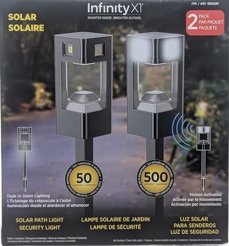 Infinity X1 Solar Path & Motion Security Lights (2-Pack) – 500 Lumens Motion Activated, 50 Lumens Dusk-to-Dawn, IPX4 Weatherproof, 360° Detection, Outdoor LED Stake Lights for Yard, Walkway & Garden - Image 2