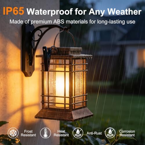 Brightever 4 Packs Solar Lanterns Outdoor Waterproof, Upgraded Flickering Flame Solar Lantern Lights with Handle, Auto On/Off Hanging & Standing Lantern for Yard Garden Table Decor, Bronze - Image 4