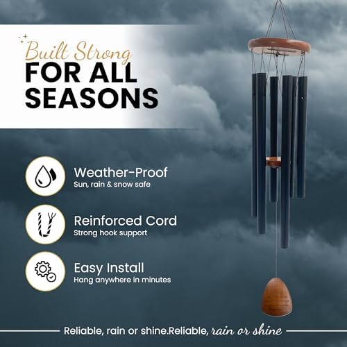 Memorial Wind Chimes for Outside — Sympathy Gift for Loss of Loved One, 36" Aluminum Pipe & Solid Pine Wood Windchimes, Deep-Toned, Includes Keepsake Letter & Keychain — Porch Decor - Image 5