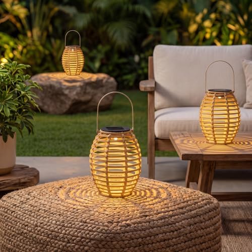 VIHOSE 6 Pack Solar Lantern Outdoor Waterproof Rattan, Oval - Image 5