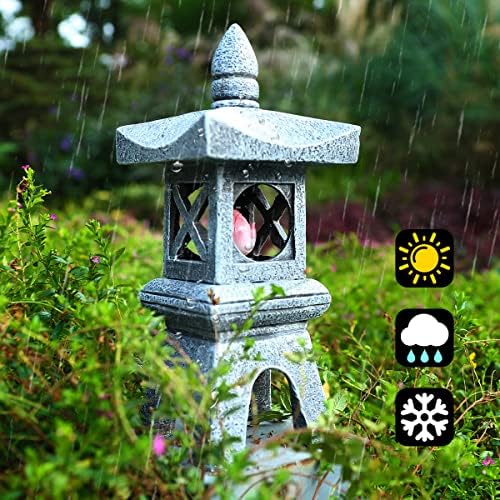 12.2''H Zen Pagoda Garden Statue with Solar Lotus Lights,Large Pagoda Asian Lantern Outdoor Decorations Japanese Temple Pagoda Lamp Patio Lawn Yard Porch Pool Pond Decor,Christmas Ornament Gift - Image 6