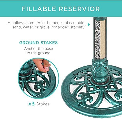 Best Choice Products Bird Bath, 28in Outdoor Resin Pedestal - Green - Image 3