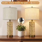 GyroVu Rattan Table Lamps Set of 2, Bedside Lamps for Bedroom Nightstand - Image 3