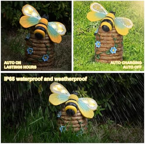Garden Statue Bee Decor-Outdoor Statue Bees Decorations-Solar Garden Light Bumble bee Figurine Patio,Balcony,Yard,Lawn Ornament Mom Gift - Image 5
