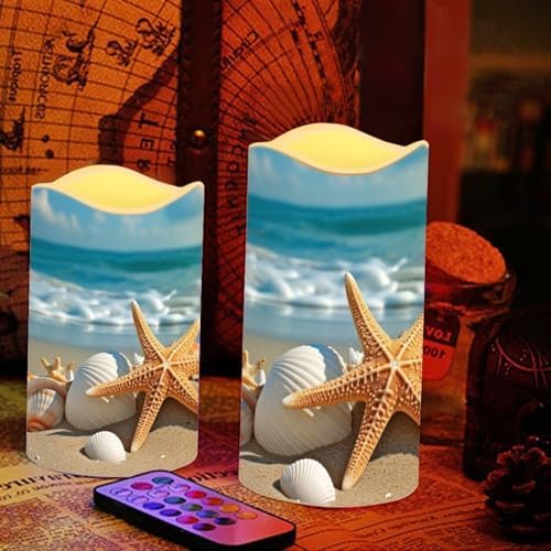 Beach Shells Flameless Candle Set of 4 with Remote Control and Timer Battery Operated Candles Waterproof Flickering Realistic LED Candle Suitable for Outdoor Seaside Proposal - Image 5