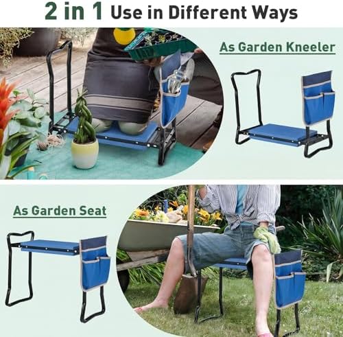 GIANTEX Garden Kneeler & Seat, Heavy-Duty Garden Bench, Blue with 1 Bag - Image 4