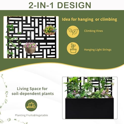 VINGLI 71"H Metal Raised Garden Bed with Trellis, Outdoor Planter Box for Climbing Vegetables, Fruits and Flowers, Privacy Screen, for Backyard, Patio, Balcony (Black) - Image 2