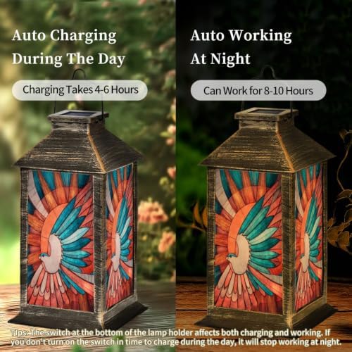 Solar Lantern Vintage Style Swallow Glass Outdoor Waterproof Garden Hanging Lantern Solar Powered Lighting Outside Solar Light for Patio Yard Camping, Gifts for Women Mom - Image 4