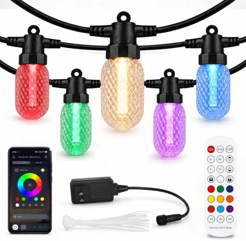 Outdoor String Lights for Balcony - 50FT RGBW Patio Lights with 20 Bulbs by Unknown