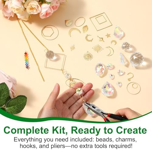 Rivvlive 6 Sets DIY Crystal Suncatcher Kit Sun Catchers Making Supplies Kit with 3 Size Tall Trellis for Potted Plants Indoor Plant Stake Suncatcher Decoration for Office Home - Image 6