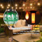Easter Hot Air Balloon Solar Lantern - Bunny Stained Glass Lantern, Simulated Flickering Dancing Flame, Outdoor Hanging Yard Light Waterproof IP65 for Patio Lawn Porch Decor Rabbit Gift - Image 2