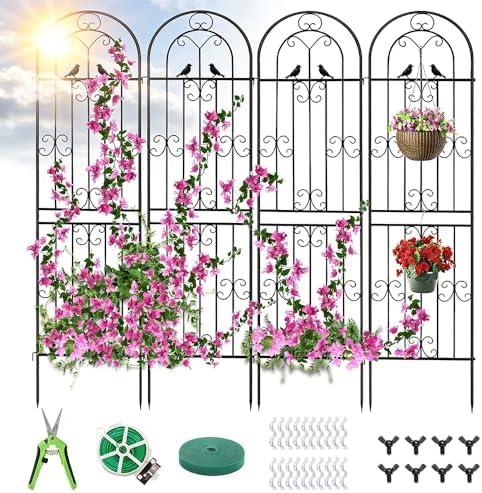Metal Garden Trellis, 86.7" H x 19.7" W Black Coated Wire Lattice Panel, Sturdy Plant Support for Climbing Roses Vines Cucumbers Vegetables Outdoor Patio Yard (4 Packs) by LorenzoMDC