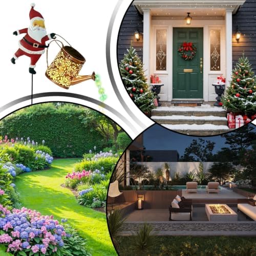 Christmas Solar Lights Santa Claus Watering Can Stake Lantern - Image 4