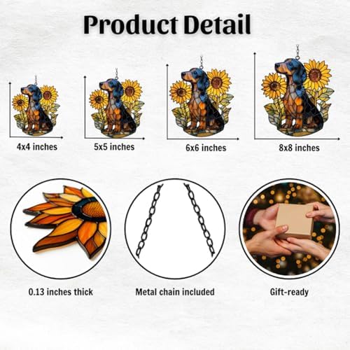Sunflowers and Dog Acrylic Suncatcher - Image 2