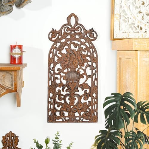 Sungmor Vintage Cast Iron Wall Plaque -Scroll and Floral Vase Design,Rust - Image 6