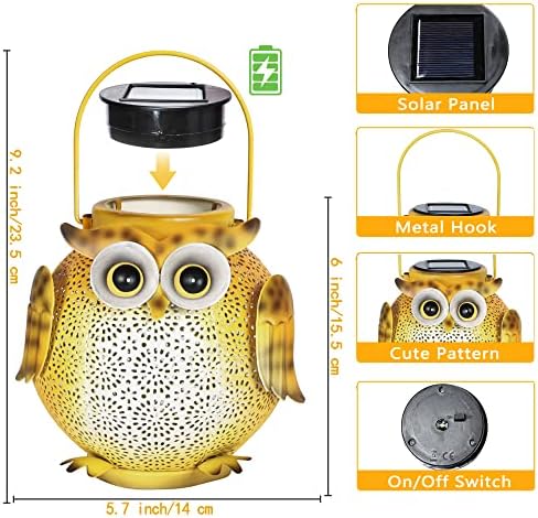 2 Pack Hanging Solar Lanterns - Garden Light Waterproof Metal Decorative Solar Lantern Lights Outdoor for Patio Yard Table Pathway with Owl Pattern - Image 3