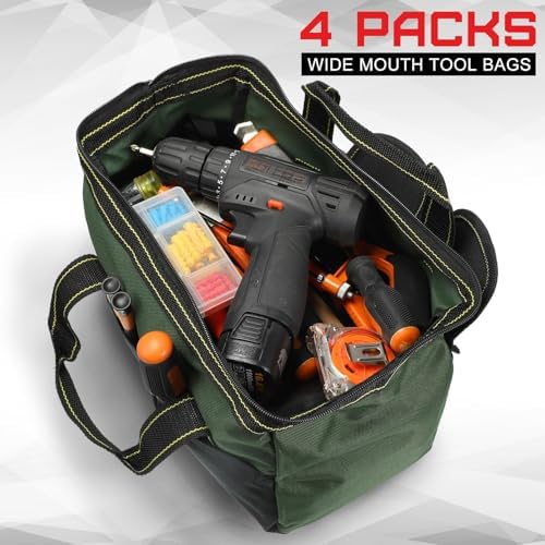 4 Pieces Tool Bag with Waterproof Strong Molded Base Multi Pockets Wide Mouth Tool Tote Multifunctional Large Capacity Organizer Heavy Duty Tools Storage Bag for Men Carpenter Electrician - Image 5