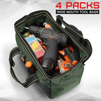 4 Pieces Tool Bag with Waterproof Strong Molded Base Multi Pockets Wide Mouth Tool Tote Multifunctional Large Capacity Organizer Heavy Duty Tools Storage Bag for Men Carpenter Electrician - Image 5