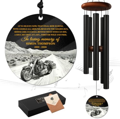 Personalized Memorial Wind Chimes for Outdoors Motorcycle Biker Tribute Final Ride Sympathy Gift Custom Name Years Hanging for Loss of Loved One Dad Husband Rider Remembrance Garden Keepsake by AlpadilCo