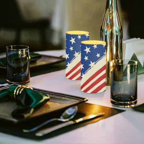 5.7" x 3" Patriotic American Flag Battery Operated Candles with Timer Flameless LED Candles with Remote Color Changing for 4th of July Plastic Pillar Lights Bulk, Stars and Stripes - Image 3
