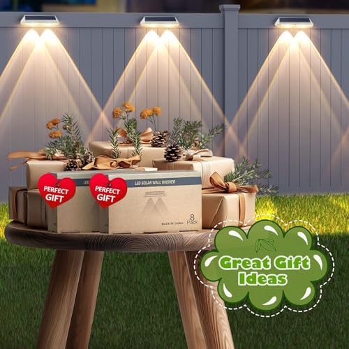 Solar Fence Lights Outdoor - 2700/4000/6000K 3 Modes, IP65 Waterproof Fence Solar Lights Outdoor, Fence Light Solar Powered for patio decor/Railing/Step and Wall - Unique Housewarming Gifts（8 Pack) - Image 2
