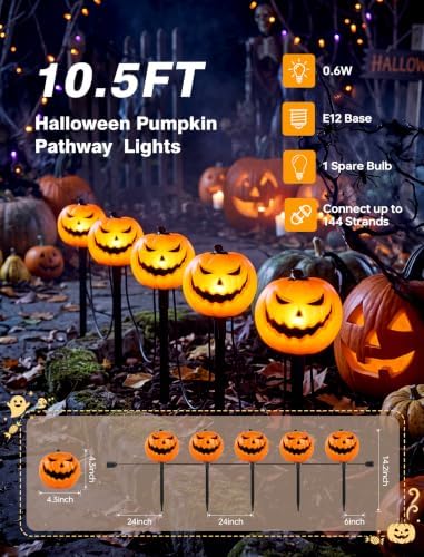 10.5FT Halloween Pumpkin Pathway Lights, 5PK LED Pumpkin Light Decor - Image 2
