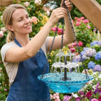 2026 New Solar Cascade Hanging Bird Bath Fountain, 3 Layers Outdoor Water Feature, Outdoor Hanging Bird Bath with Solar Fountain, with Solar Pump & Glass Bowl, for Outdoor, Gardens (Blue) - Image 6