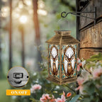 Solar Lantern Outdoor Waterproof Stained Glass Deer Portrait Ornate Floral Frame Warm Cool Tones Garden Decor LED Hanging Solar Lights Tabletop Lamp Gifts for Women Mom Outside Yard Patio Porch - Image 5