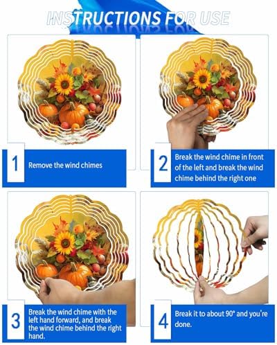 Thanksgiving Fall Wind Spinner for Yard and Garden, Sunflowers Bird Orange Pumpkin Hanging Wind Spinner Outdoor 3D Kinetic Wind Sculpture Spinners Indoor Outdoor Patio Décor Ornaments Gift 12" - Image 6
