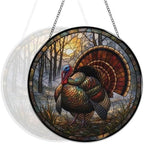 Autumn Wild Turkey Stained Glass Suncatcher 9.8" Colorful Window Hanging Ornament, Retro Sun Catcher Decor with Chain for Home Wall Garden Birthday Christmas Mothers Day - Image 5