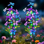 MRHEPHAESTUS Solar Garden Lights Outdoor, Waterproof 2 Pack Solar Butterfly Lights with 60 LED 12 Butterfly Colorful Lighting for Garden Yard Lawn Outdoor Decor, Gift for Mom Women Mother's Day by MRHEPHAESTUS