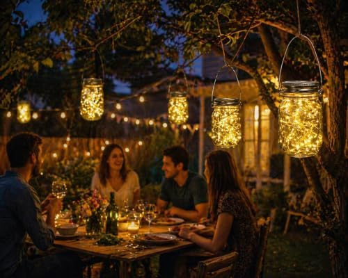Outdoor Hanging Lanterns Solar Powered Mason Jar Lights with 30 LEDs Led String Lights for Wedding Garden Patio (Jars & Hangers Included) (20-Pack) - Image 7