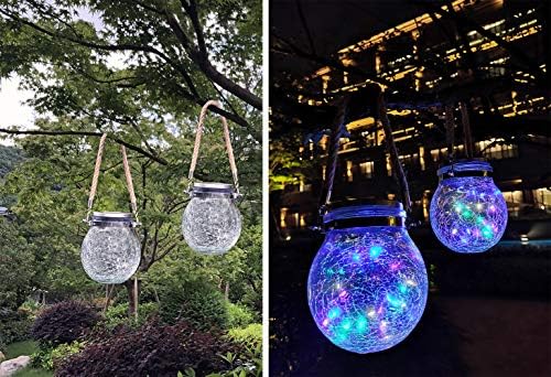 2 Pack Hanging Solar Powered LED Lights,Cracked Glass Ball Light, Waterproof Outdoor Christmas Decorative Lantern for Garden, Yard, Patio, Lawn (Colorful) - Image 2
