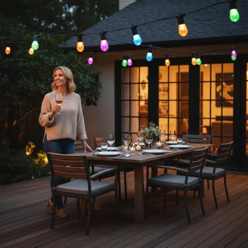 96FT Solar Outdoor String Lights – Dimmable RGB LED Patio Lights with Remote, Waterproof for Garden, Yard, Deck, and Backyard Decor - Image 6