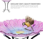 MUMTOP Outdoor Glass Bird Bath with Metal Stand for Yard Garden Decor, Pink - Image 4