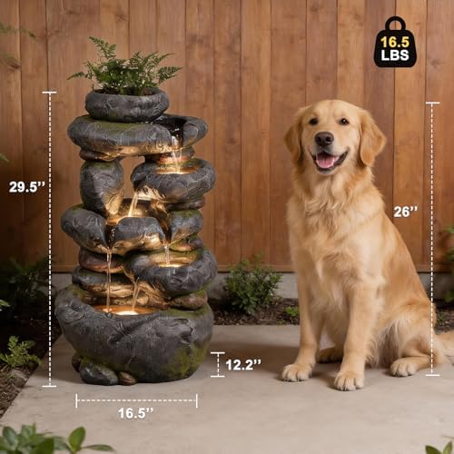 5-Tiers Cascading Outdoor Waterfall Fountain 29.5" H Standing Fountain - Image 2