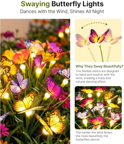 Solar Butterfly Garden Lights, 6 Pack 48 Swaying Butterflies - Image 3