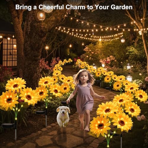 4Pack Sunflower Solar Lights Outdoor Waterproof Stake Light for Pathway - Image 2
