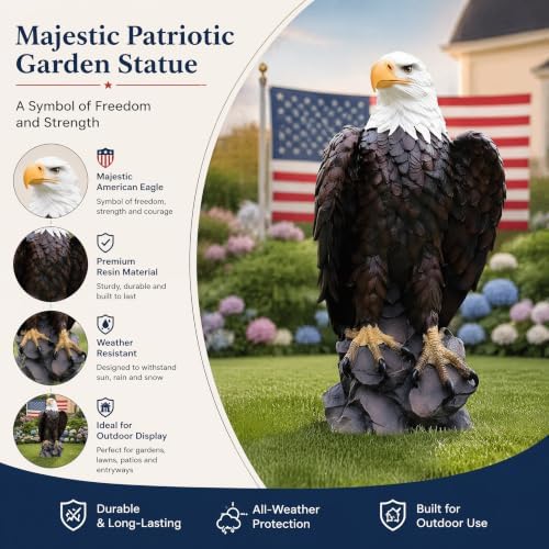 24.4" Bald Eagle Garden Statue, Hand-Painted Resin Eagle Sculpture, Large Patriotic Outdoor Decor for Lawn, Patio, Courtyard, Porch, Entryway, Indoor Home & Office Accent - Image 5
