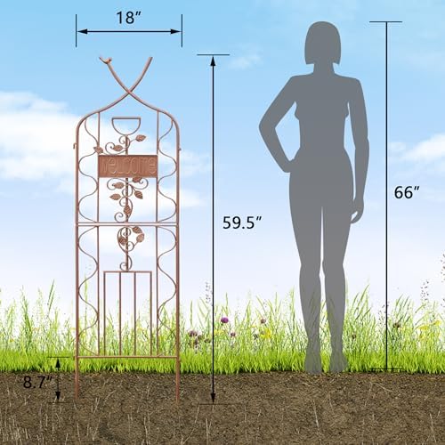 LZRS 59.5 x 36in Rustic Iron Arch Decoration Garden Trellis with Metal Coating – Perfect for Supporting Climbing Plants Outdoor, Roses, Vines, Flowers, and Vegetables, Brown - Image 2