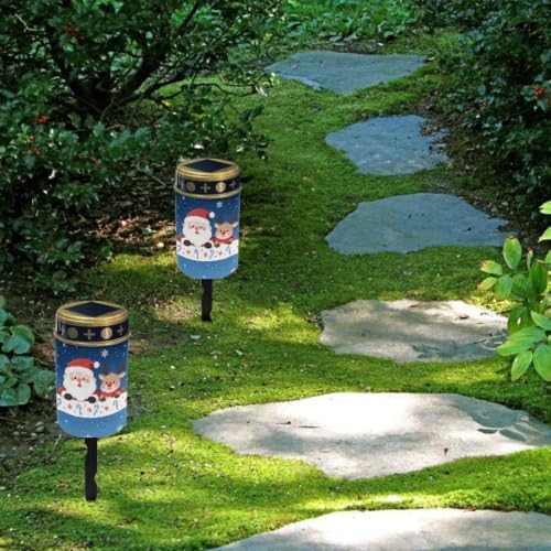 Poceacles Christmas Solar Lights Outdoor Solar Powered Cemetery Stake Lights Grave Lamp Landscape Lighting Waterproof Grave Flameless Candles, Santa Claus Reindeer Blue, Pack of 4 - Image 4