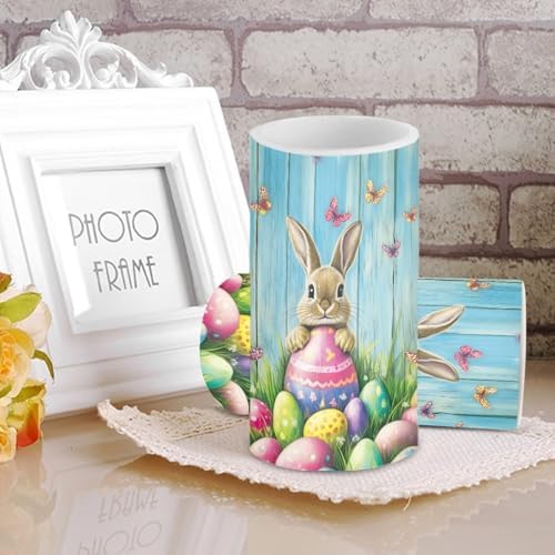 2 Pack Flameless Candles with Timer Remote LED Candles Flickering for Indoor Outdoor Home Decorations Flameless LED Real Wax Lights, Easter Day Bunny Eggs Wood Grain - Image 4