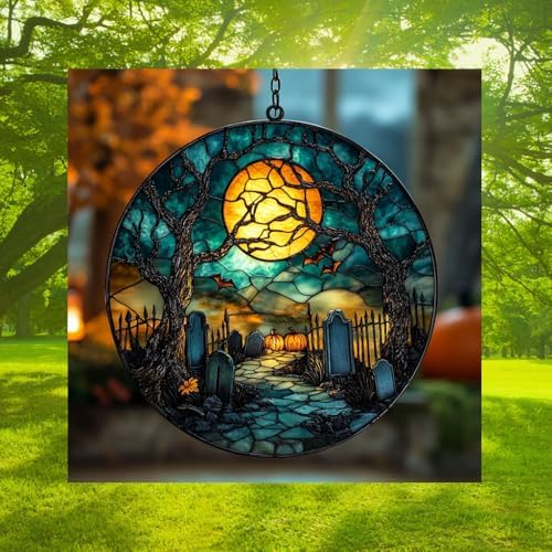 Bats and Graveyard Halloween Acrylic Suncatcher - Image 3