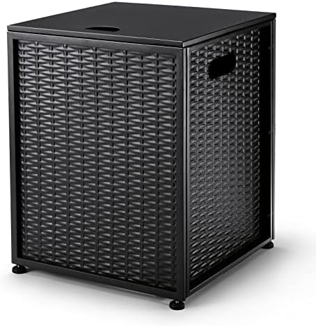 Propane Metal Tank Cover Table for Gas Fire Pits, Hides Any Standard 20lb Propane Tanks, 16-inch Hideaway Table with Side Handles, Black by EmbraceChangeEmbraceLife