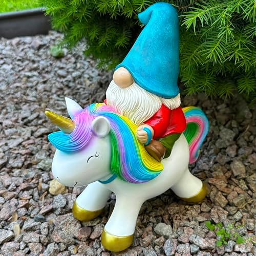 Mood Lab Garden Gnome Statue - Garden Gnome Riding Unicorn - 8.3 Inch Tall Lawn Figurine - for Outdoor or House Decor - Funny Yard & Patio Decoration - Image 4