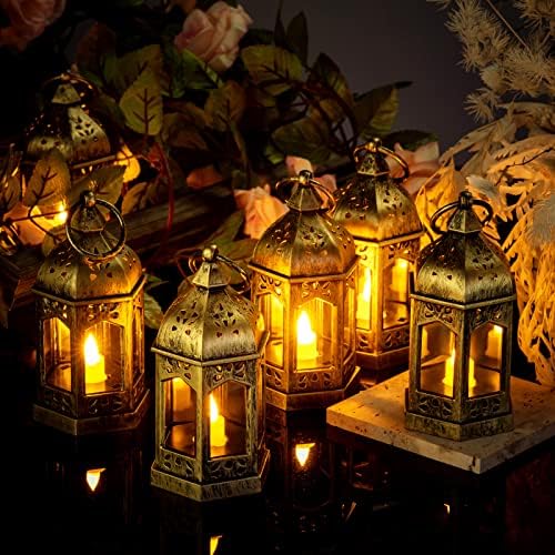 Cunhill 12 Pcs Mini Lanterns Hanging Vintage Flickering LED Candle,Gold - Image 3